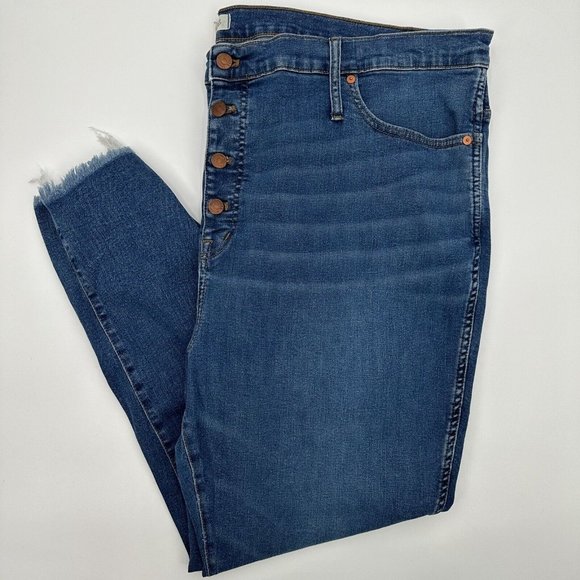Madewell 10" High Rise‎ Skinny Jeans Raw Hem Plus Size 37 Button Fly Mackey Wash - Picture 1 of 10